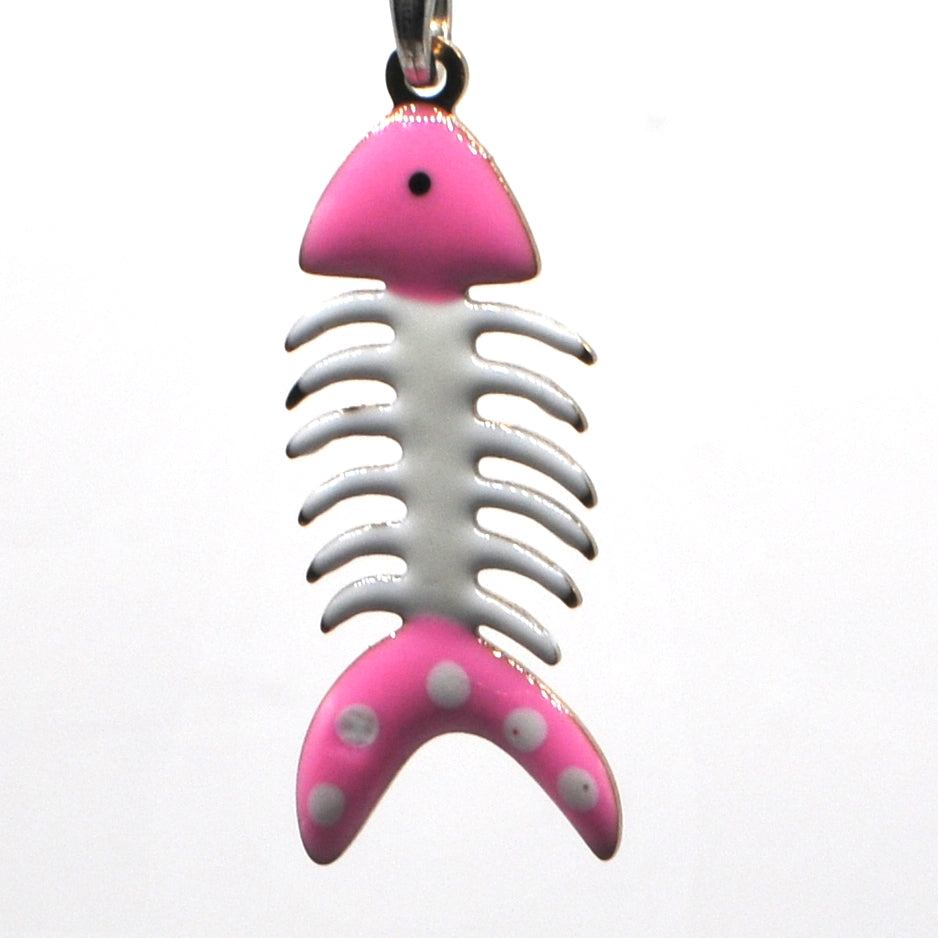 Pink Skeleton Fish Phone Charm