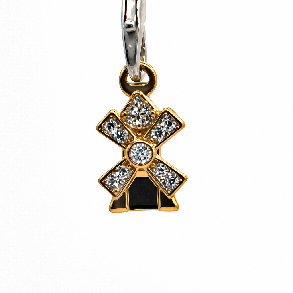 Gold Windmill Phone Charm