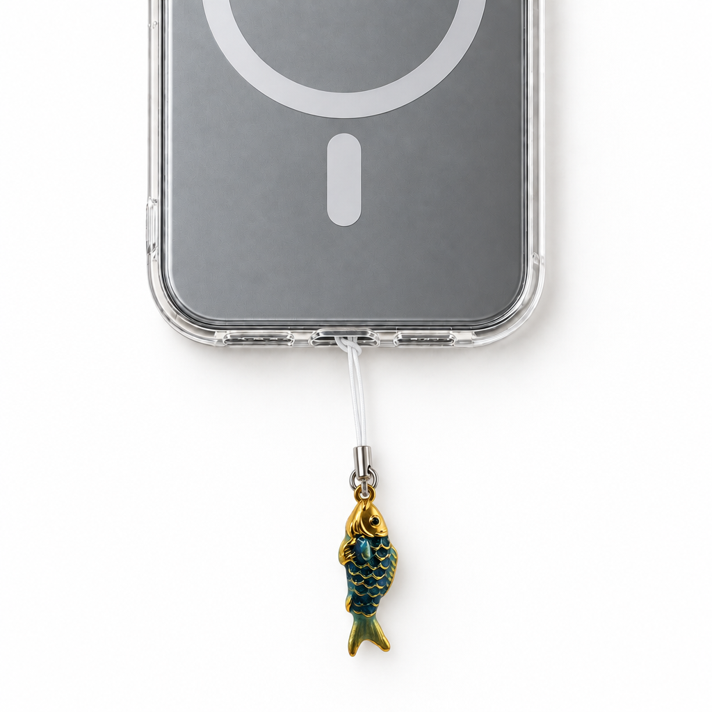 Blue and gold Fish Phone Charm