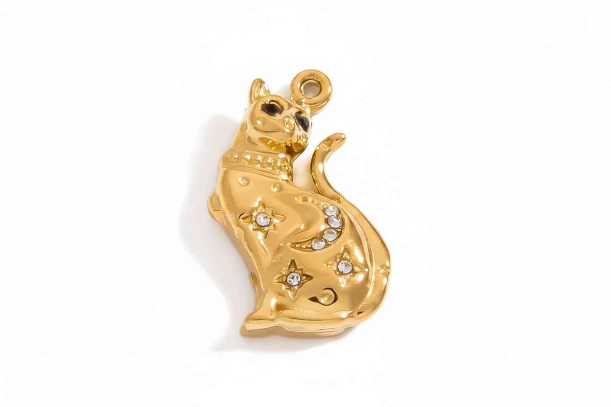 Golden Cat Phone Charm