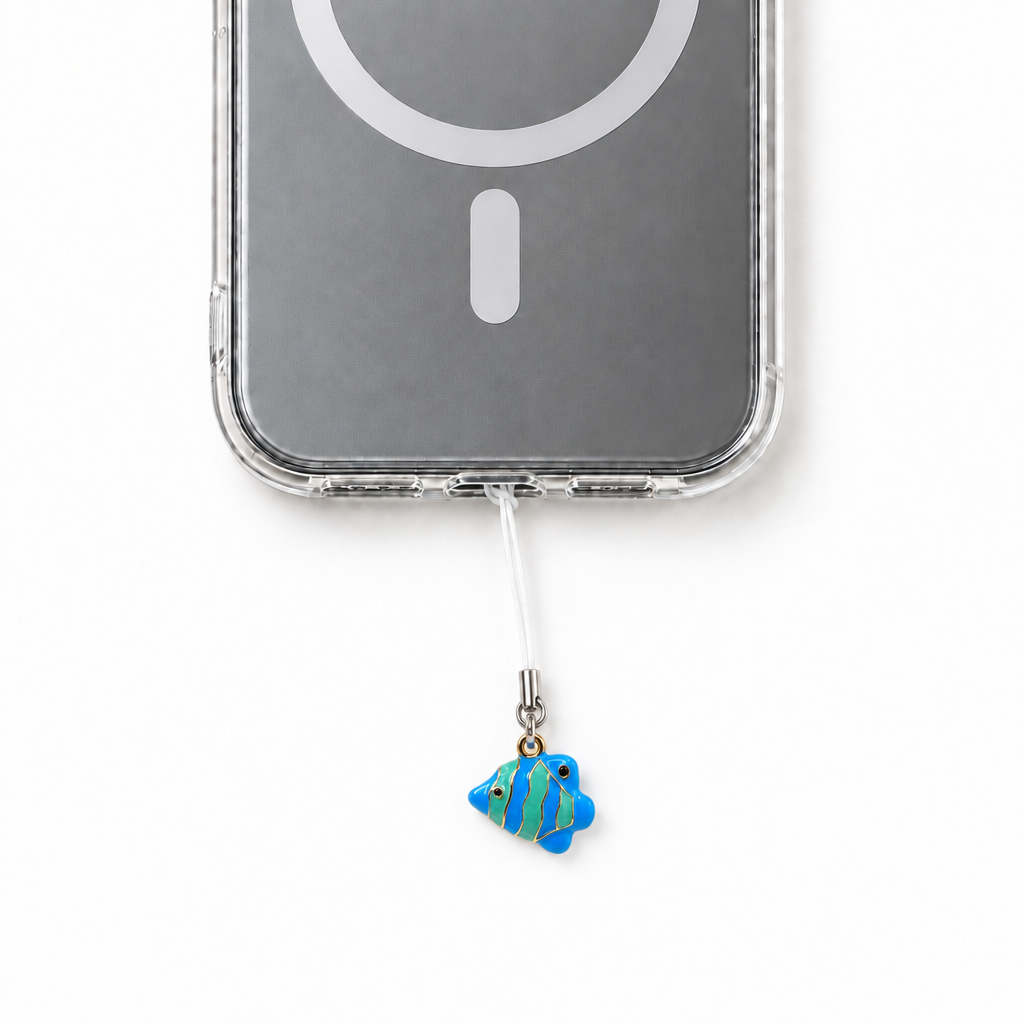 Much smaller Blue Fish Phone Charm
