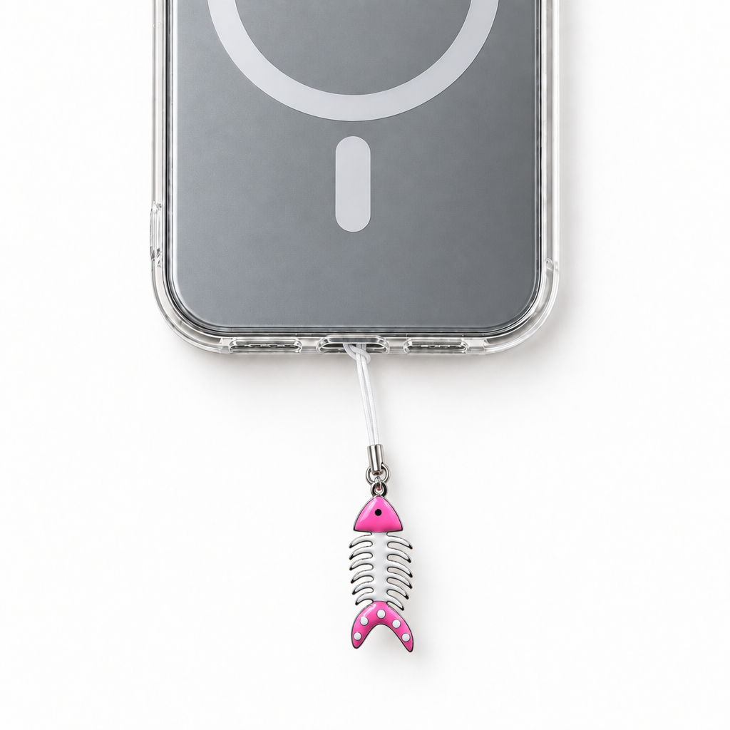 Pink Skeleton Fish charm