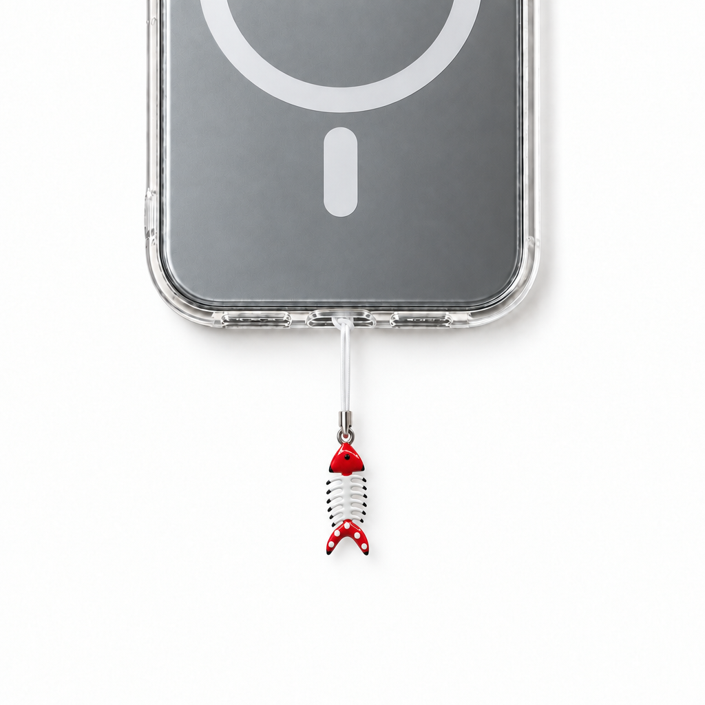 Smaller Red Skeleton Fish charm
